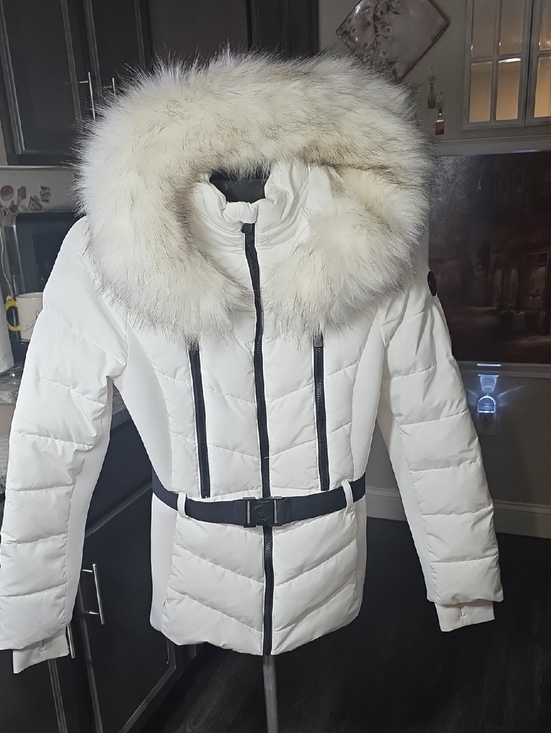 F.O.G. by London Fog Jackets & Blazers - White Faux-Fur Trim Belted Puffer Jacket